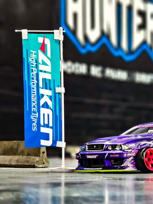 Falken Tire Mini Nobori Flag With Stand Posed with RC Car