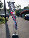 Premium Nobori Flag Pole Umbrella Base Rattan Water Fillable Displayed Outside with Nobori Pole and Flag Assembled