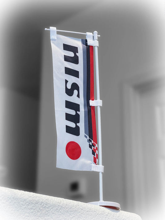 nismo nissan branded logo mini miniature small nobori flag with pole stand