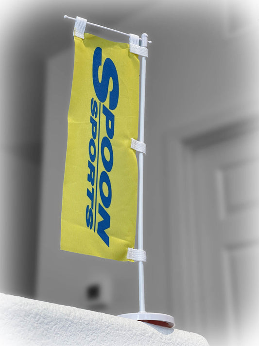 spoon sports racing honda yellow branded logo mini miniature small nobori flag with pole stand